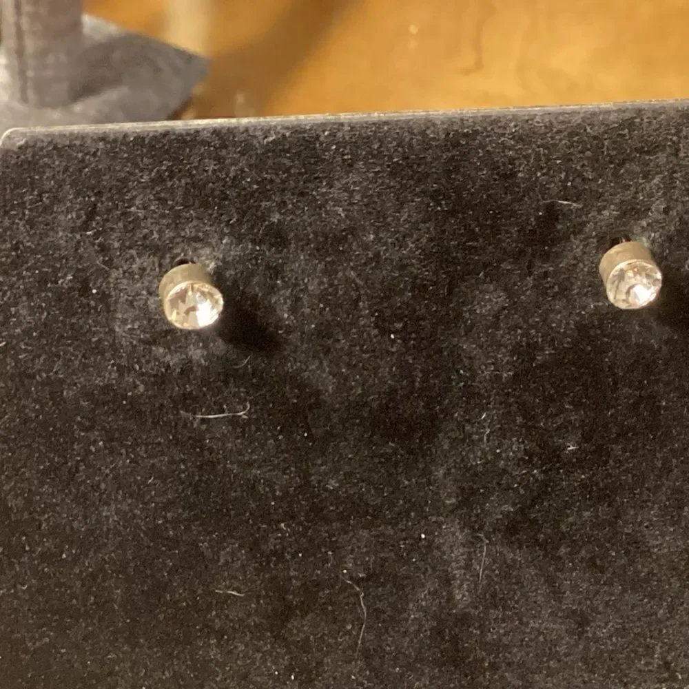 Set of Two Pair or Crystal Stud Earrings in Pink and Clear